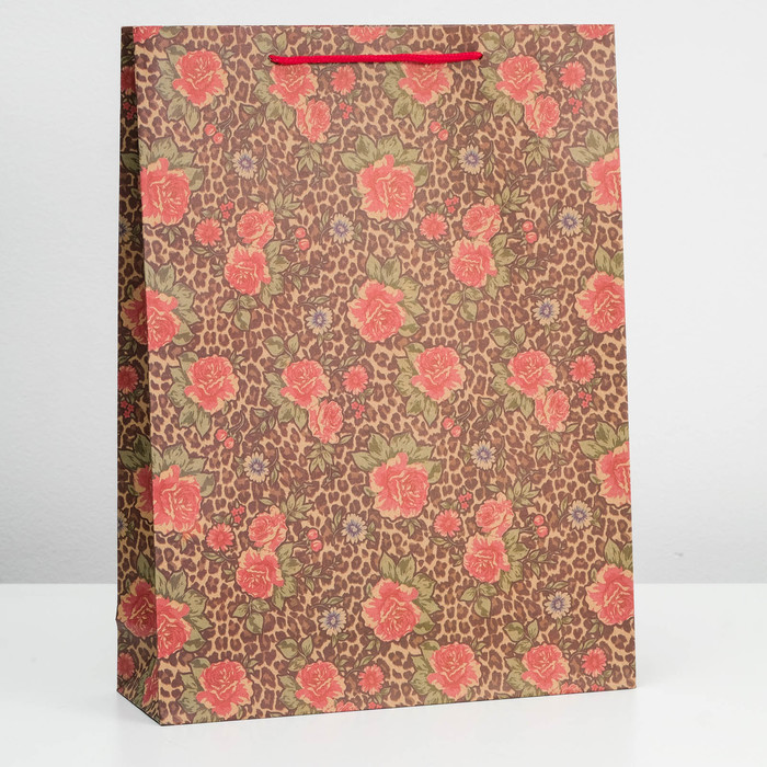 Пакет крафт "Цветы", 31,5 х 42 х 10 см