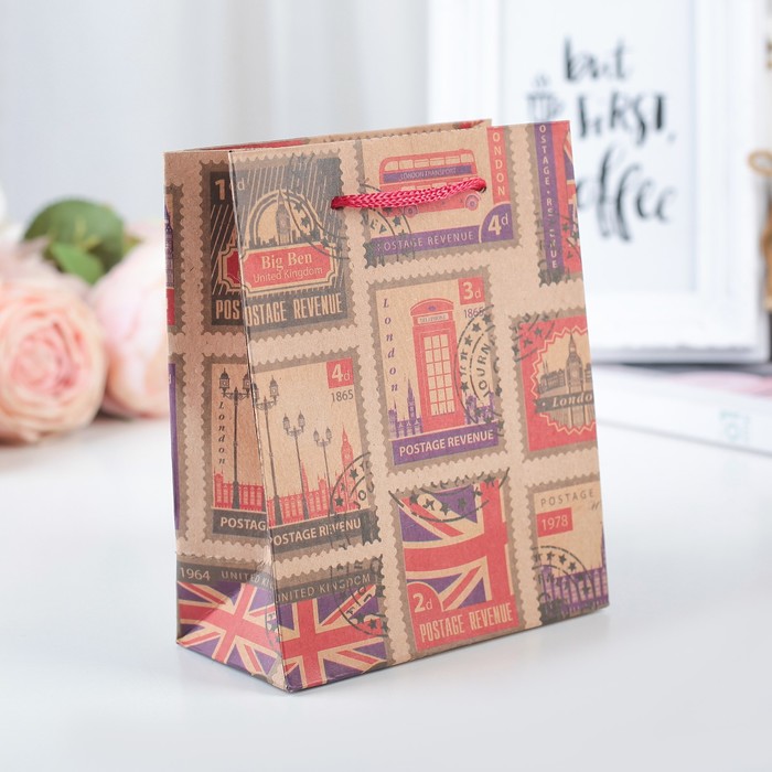 Пакет крафт "Марки", 12 х 5,5 х 15,5 см