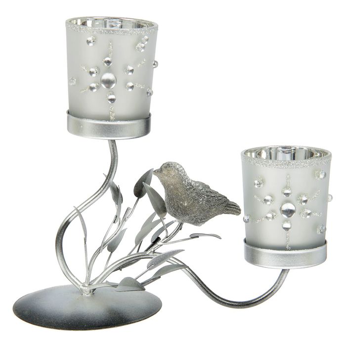 Подсвечник "Птица на ветке" 2 свечи МИКС