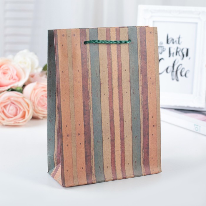 Пакет крафт "Линии", 11,5 х 14,5 х 6 см