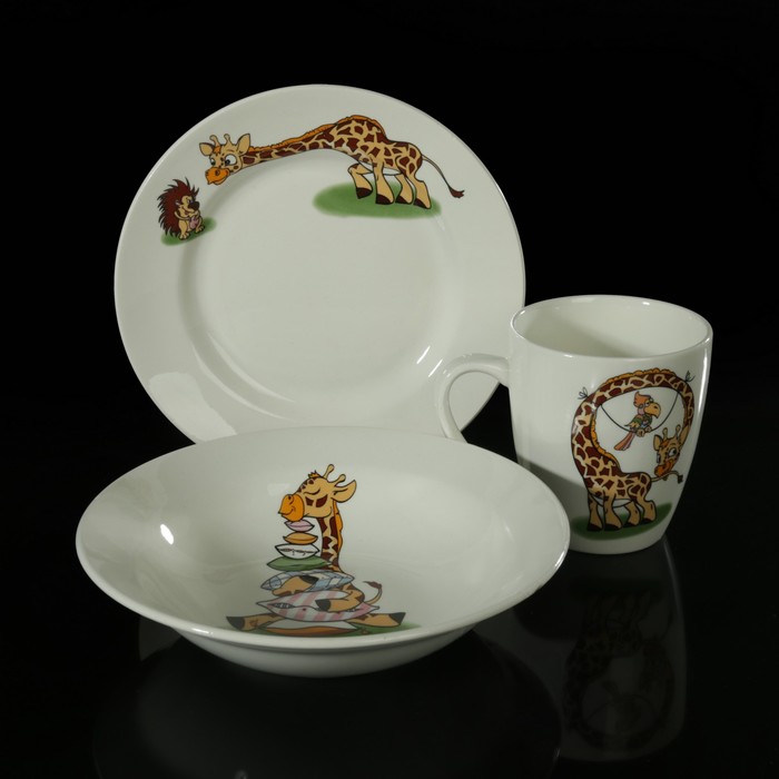 Набор посуды "Жираф", 3 предмета: тарелка 17,5 см, миска 250 мл (d=17,5 см), кружка 260 мл