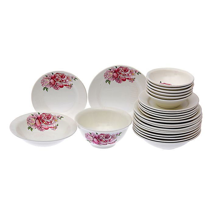 Набор столовый "Розовые розы", 25 предметов