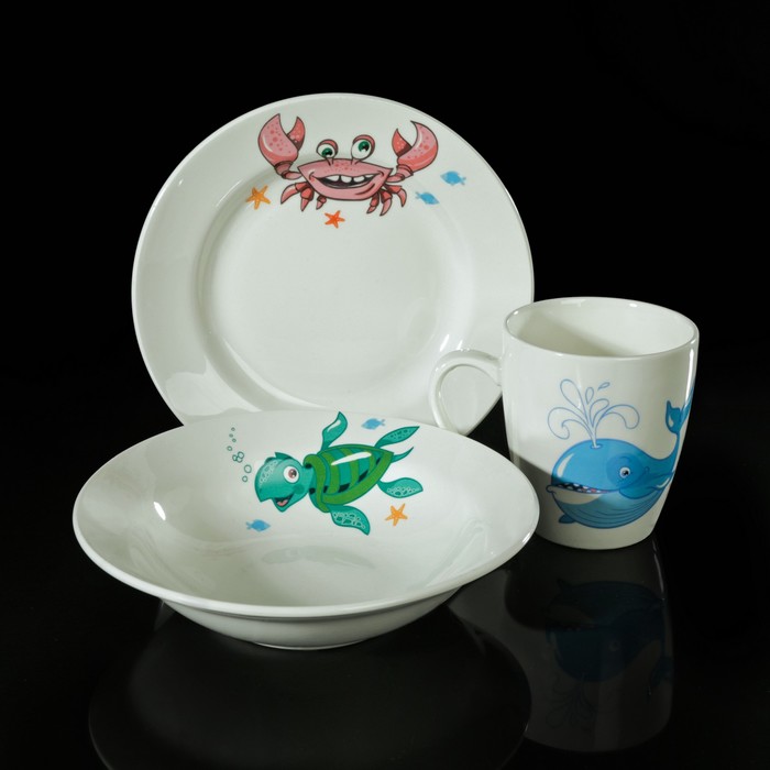 Набор посуды "Море", 3 предмета: тарелка 17,5 см, миска 250 мл (17,5 см), кружка 260 мл