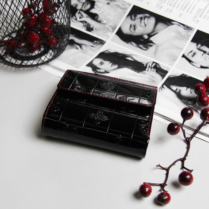 Кошелёк женский складной, 2 отдела, отдел для монет, цвет чёрный