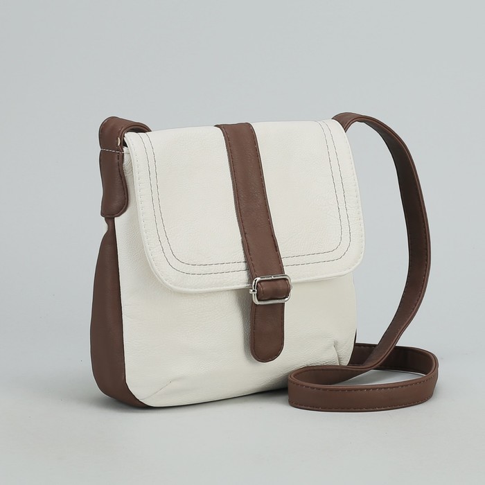 Сумка женская на молнии "Ада", 1 отдел, 1 наружный карман, длинный ремень, белый/коричневый