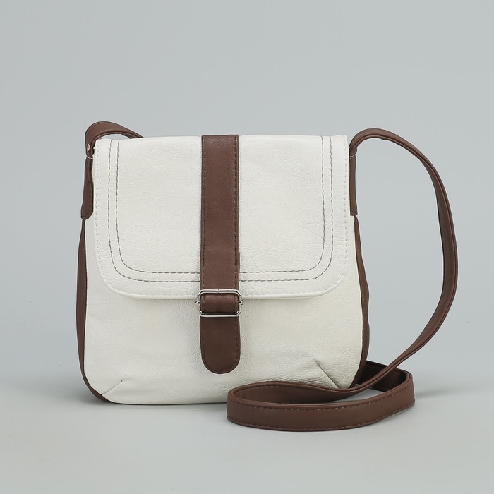 Сумка женская на молнии "Ада", 1 отдел, 1 наружный карман, длинный ремень, белый/коричневый