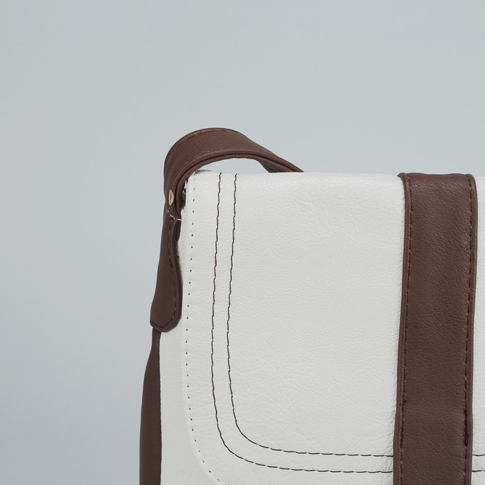 Сумка женская на молнии "Ада", 1 отдел, 1 наружный карман, длинный ремень, белый/коричневый