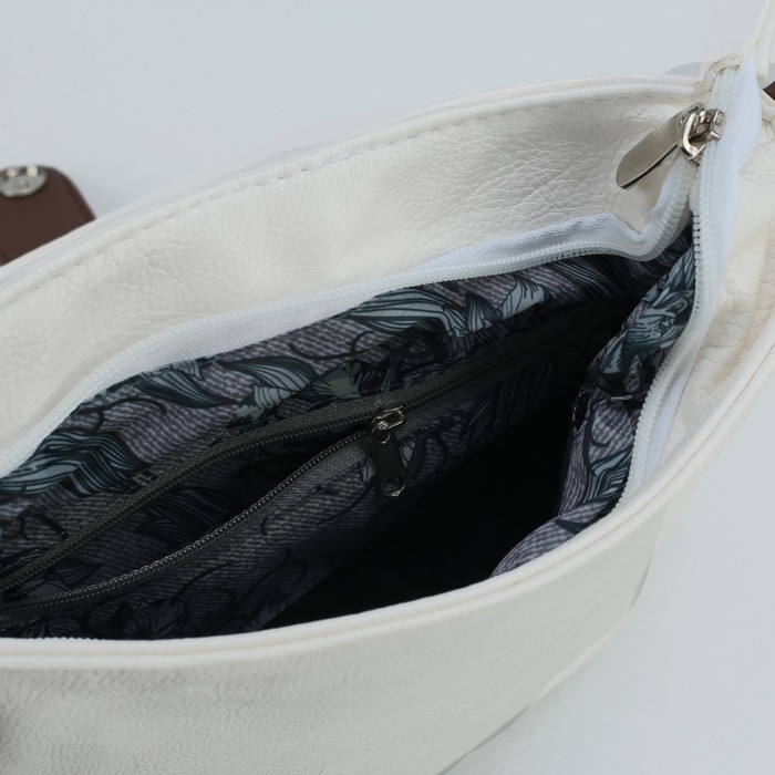 Сумка женская на молнии "Ада", 1 отдел, 1 наружный карман, длинный ремень, белый/коричневый