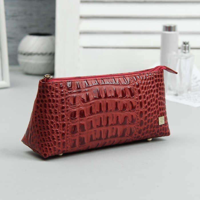 Косметичка простая на молнии, 1 отдел, цвет красный