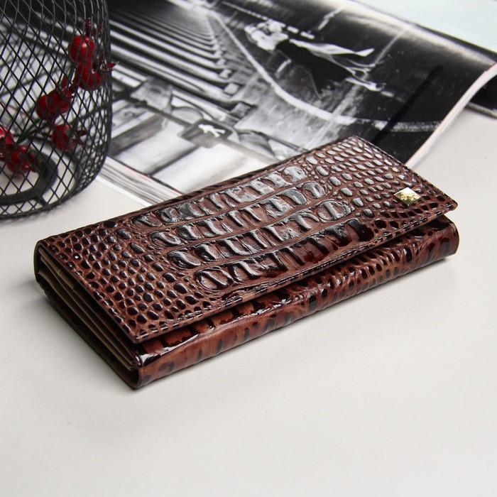 Кошелёк женский на клапане, 2 отдела, отдел для монет, цвет коричневый