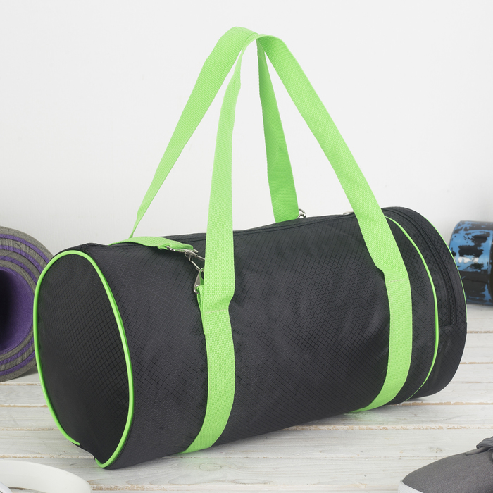 Сумка спортивная на молнии, 1 отдел, 1 наружный карман, чёрный/салатовый