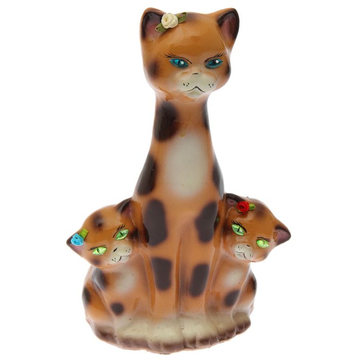 Копилка "Кошка с котятами" глянец, бежевая