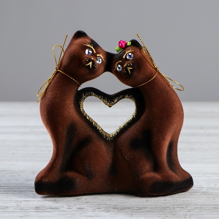 Копилка "Котики с сердцем" мини, флок, коричневая