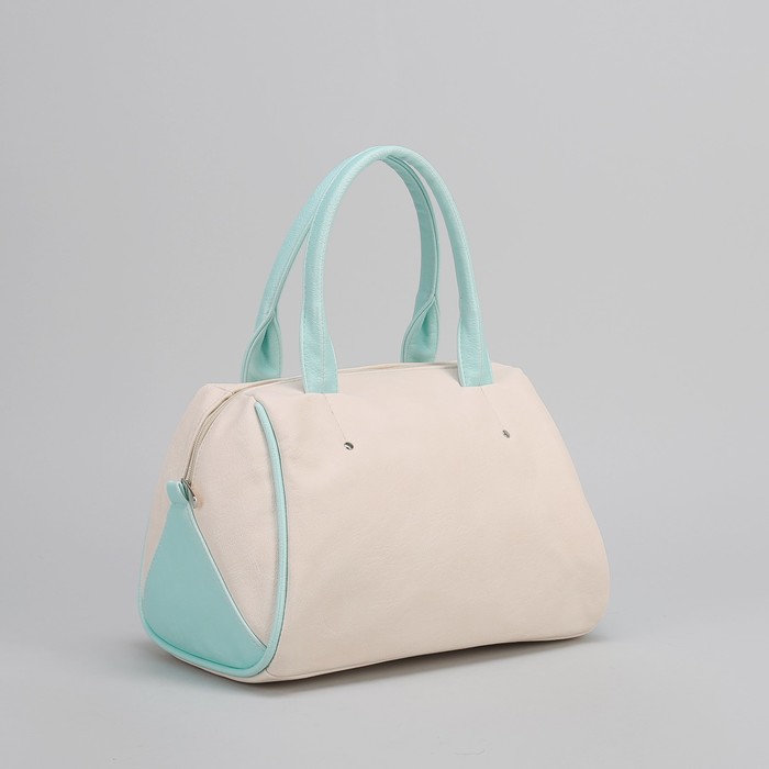 Сумка женская на молнии "Джемма", 1 отдел, бежевый/голубой