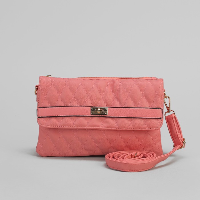 Сумка женская на клапане, 3 отдела, регулируемый ремень, розовая