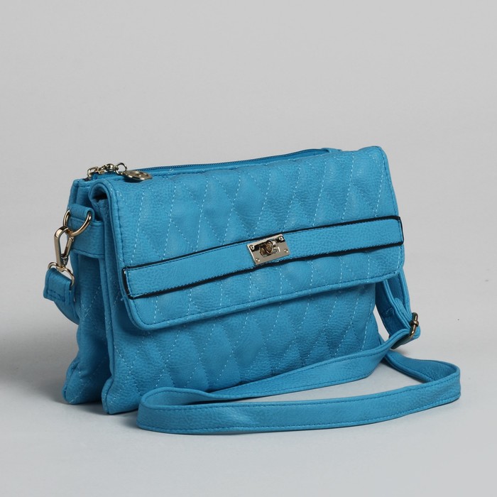 Сумка женская на клапане, 3 отдела, регулируемый ремень, голубая