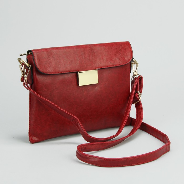 Клатч женский на молнии, 1 отдел с перегородкой, 1 наружный карман, длинный ремень, бордовый