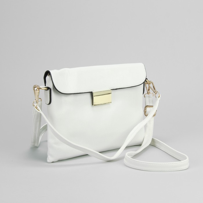 Клатч женский на молнии, 1 отдел с перегородкой, 1 наружный карман, длинный ремень, белый