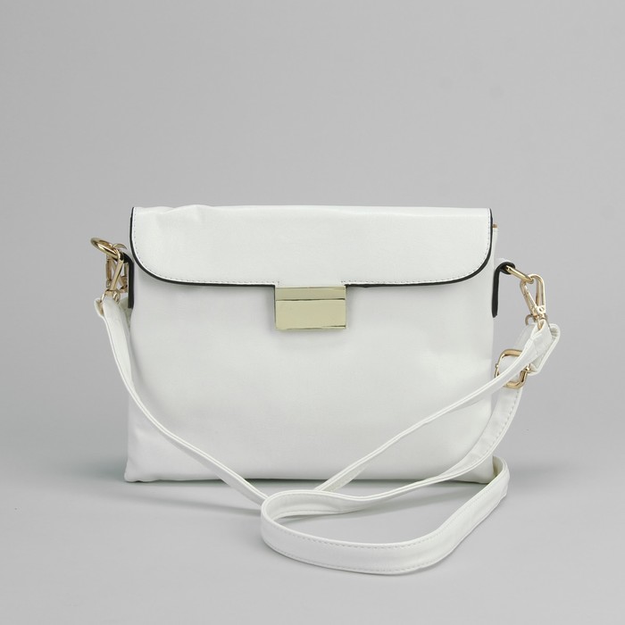 Клатч женский на молнии, 1 отдел с перегородкой, 1 наружный карман, длинный ремень, белый