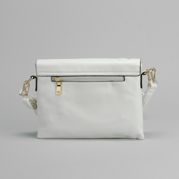 Клатч женский на молнии, 1 отдел с перегородкой, 1 наружный карман, длинный ремень, белый