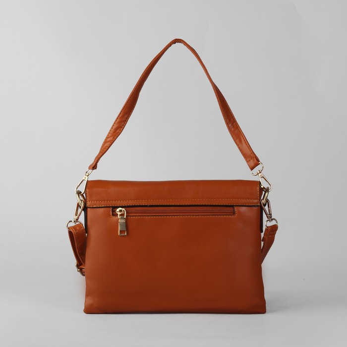 Клатч женский на молнии, 1 отдел с перегородкой, 1 наружный карман, длинный ремень, коричневый