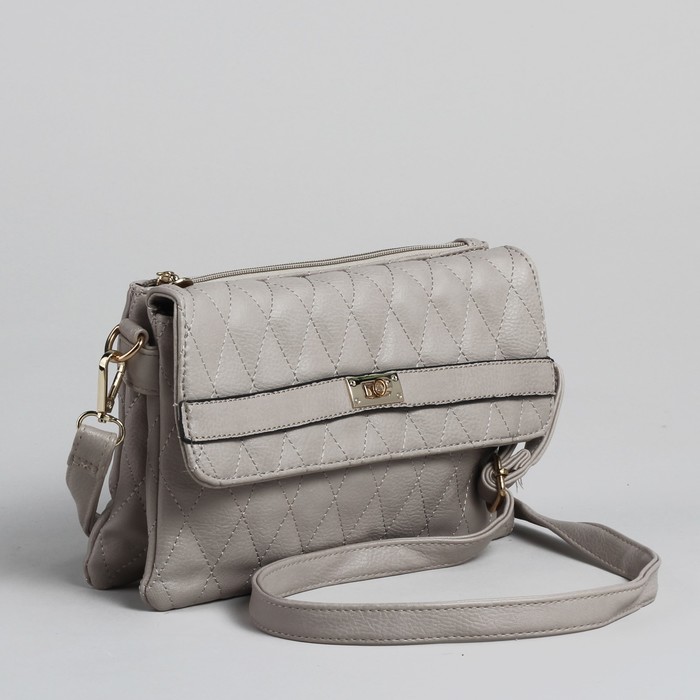 Сумка женская на клапане, 3 отдела, регулируемый ремень, серая