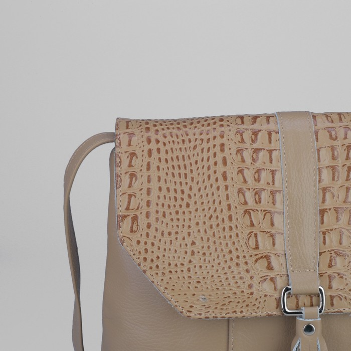 Сумка женская на молнии, 1 отдел, 1 наружный карман, длинный ремень, бежевая