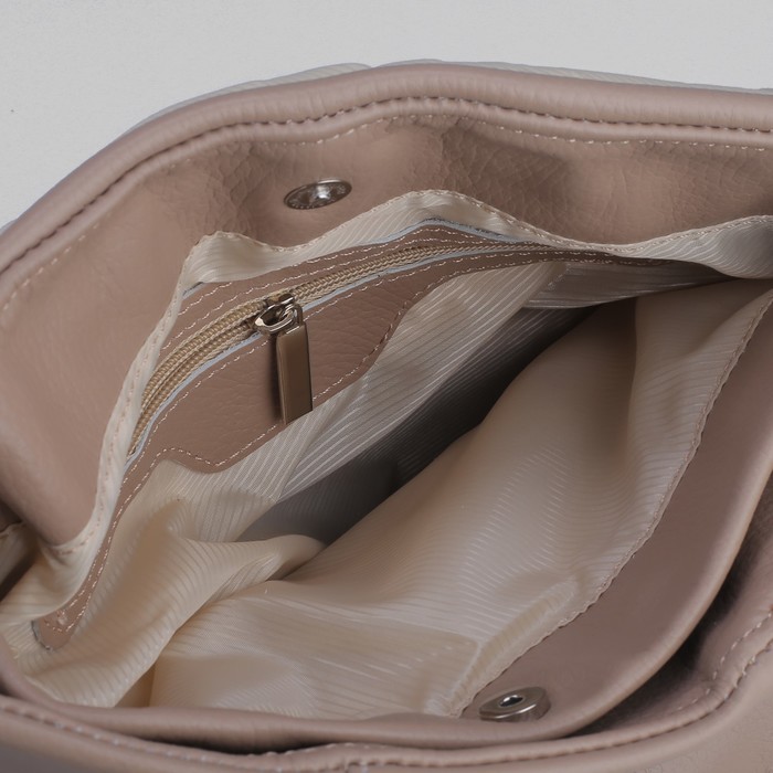 Сумка женская на молнии, 1 отдел, 1 наружный карман, длинный ремень, бежевая