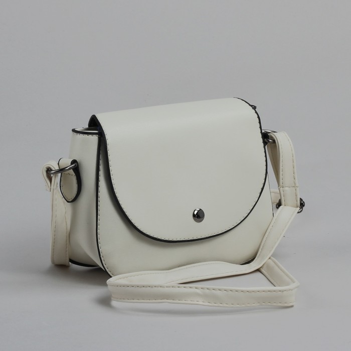 Сумка женская на кнопке, 1 отдел на молнии, длинный ремень, цвет молочный