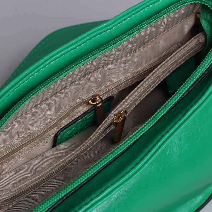 Сумка женская на молнии, 1 отдел с перегородкой, 1 наружный карман, регулируемый ремень, зелёная