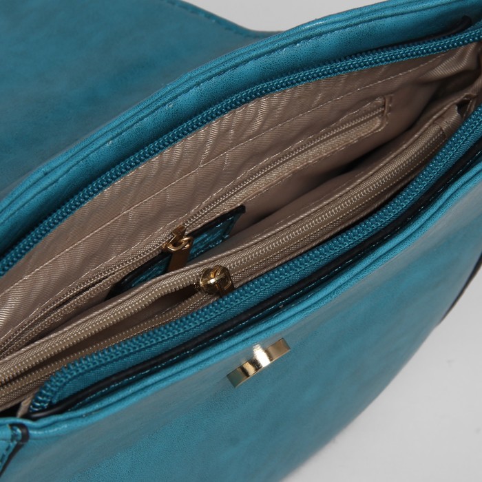 Сумка женская на молнии, 1 отдел с перегородкой, 1 наружный карман, регулируемый ремень, цвет бирюзовый