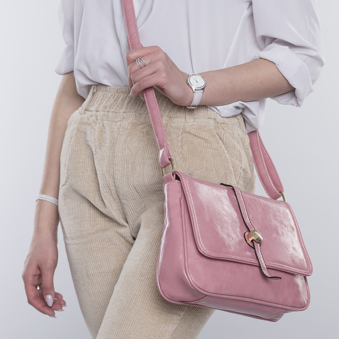 Сумка женская на молнии, 1 отдел, 1 наружный карман, регулируемый ремень, розовая