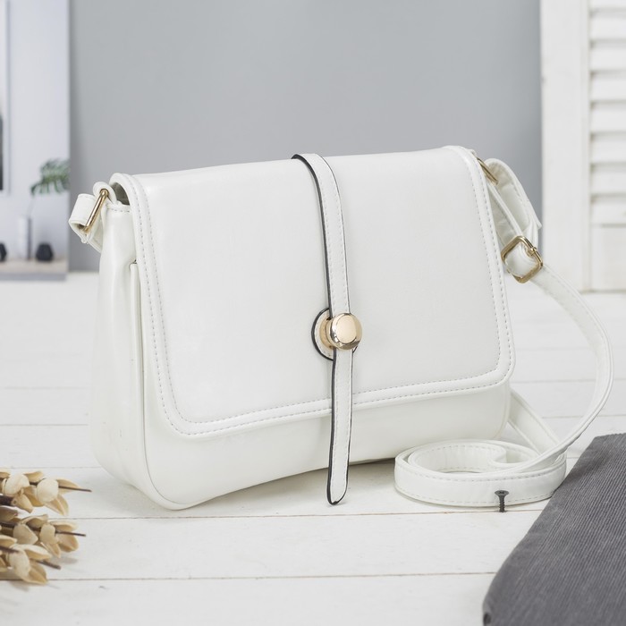 Сумка женская на молнии, 1 отдел, 1 наружный карман, регулируемый ремень, белая