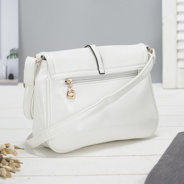 Сумка женская на молнии, 1 отдел, 1 наружный карман, регулируемый ремень, белая