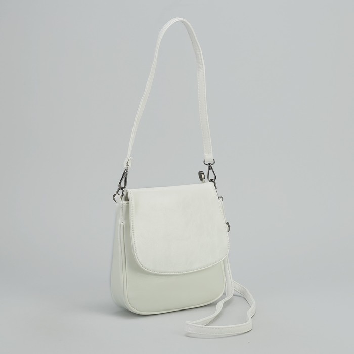 Сумка женская на молнии, 1 отдел с перегородкой, 1 наружный карман, регулируемый ремень, белая