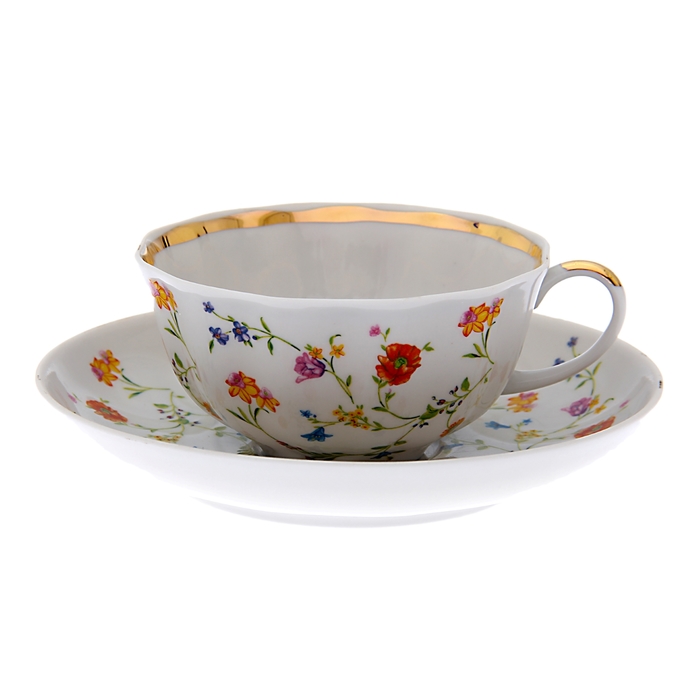 Чашка чайная с блюдцем 220 мл "Тюльпан. Полевые цветы"