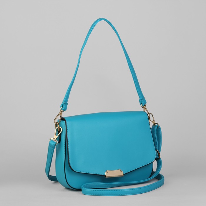 Сумка женская на молнии, 1 отдел, 1 наружный карман, регулируемый ремень, цвет бирюзовый