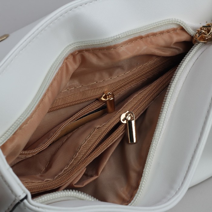 Сумка женская на молнии, 1 отдел, 1 наружный карман, регулируемый ремень, белая