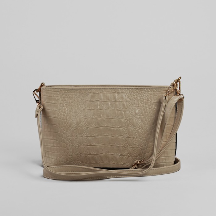 Сумка женская на молнии, 1 отдел с перегородкой, 1 наружный карман, регулируемый ремень, цвет бежевый