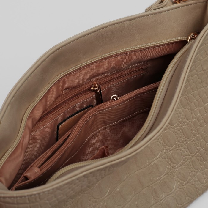 Сумка женская на молнии, 1 отдел с перегородкой, 1 наружный карман, регулируемый ремень, цвет бежевый