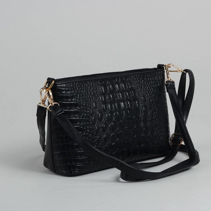 Сумка женская на молнии, 1 отдел с перегородкой, 1 наружный карман, регулируемый ремень, чёрная