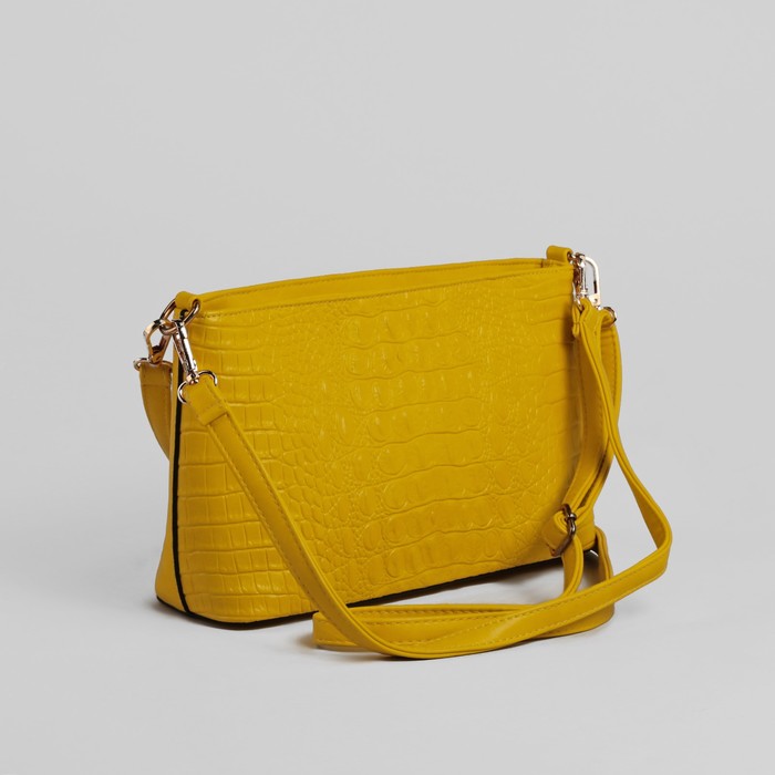 Сумка женская на молнии, 1 отдел с перегородкой, 1 наружный карман, регулируемый ремень, жёлтая