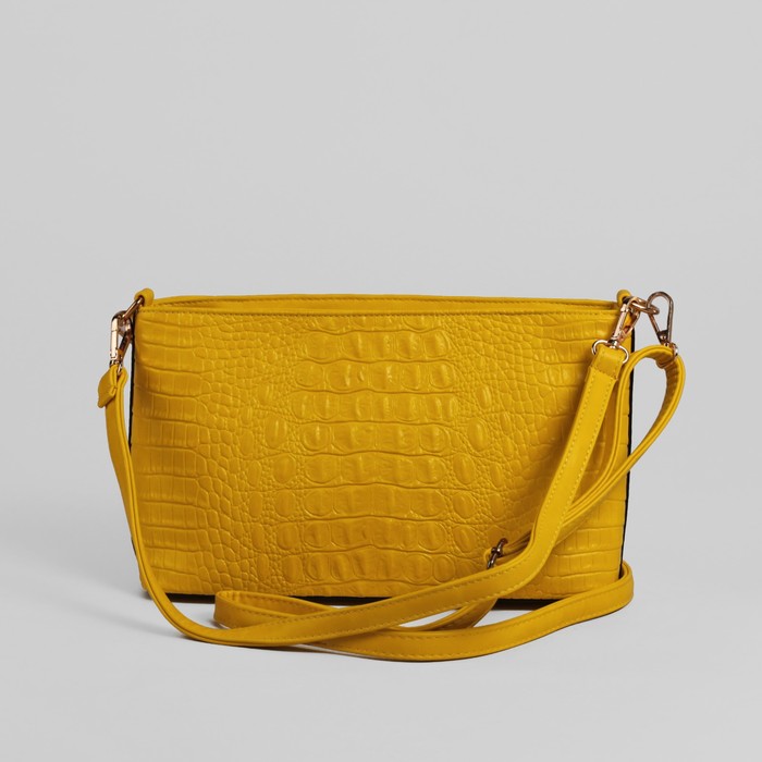 Сумка женская на молнии, 1 отдел с перегородкой, 1 наружный карман, регулируемый ремень, жёлтая