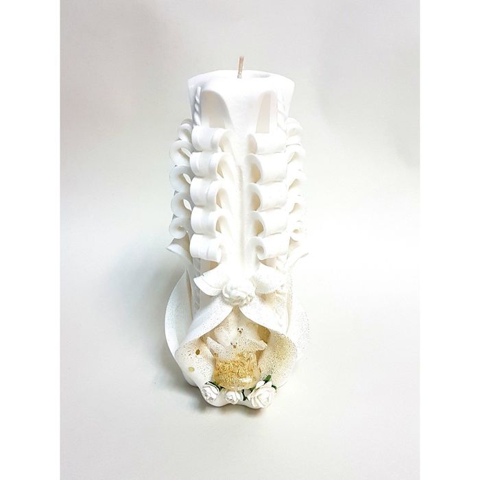 Свеча резная 15-17см"Свадебная с голубями" Белая