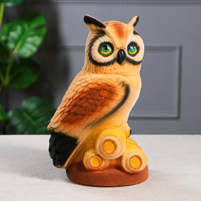 Копилка "Сова" флок, бежевая