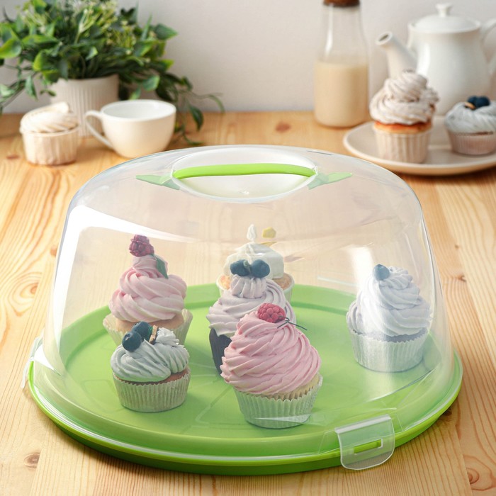 Блюдо для торта и пирожных с крышкой, двухстороннее, d=33 см, цвета МИКС