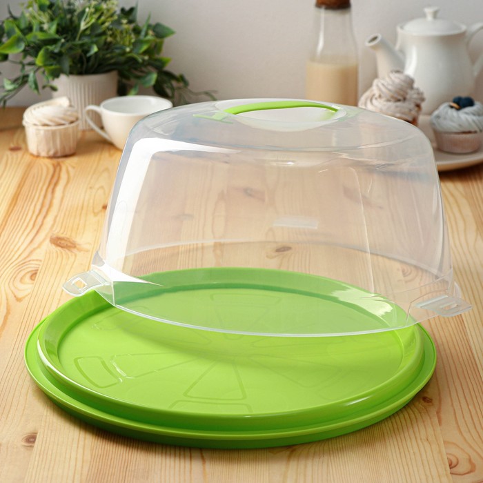 Блюдо для торта и пирожных с крышкой, двухстороннее, d=33 см, цвета МИКС