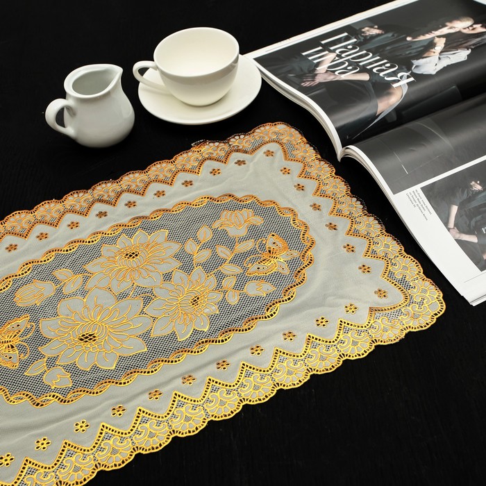 Салфетка ажурная ПВХ 46х30 см "Букет" золото
