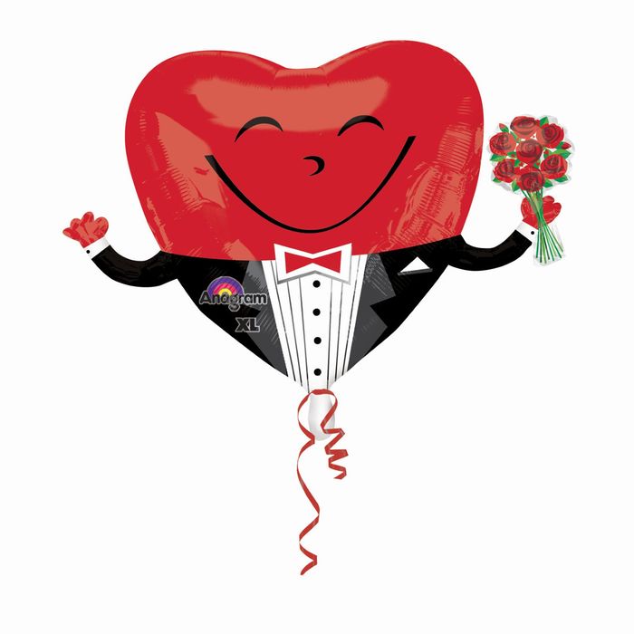 Шар фольгированный Сердце 43" "В Смокинге с букетом" АГ