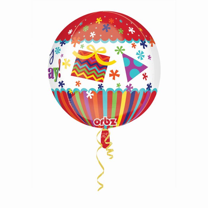 Шар фольгированный 16" 3D Happy Birthday "Искры и полосы", сфера